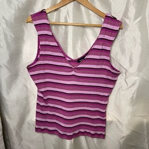 Plus Size y2k Purple Lavender Gold Striped V-Neck Tank Top Blouse
